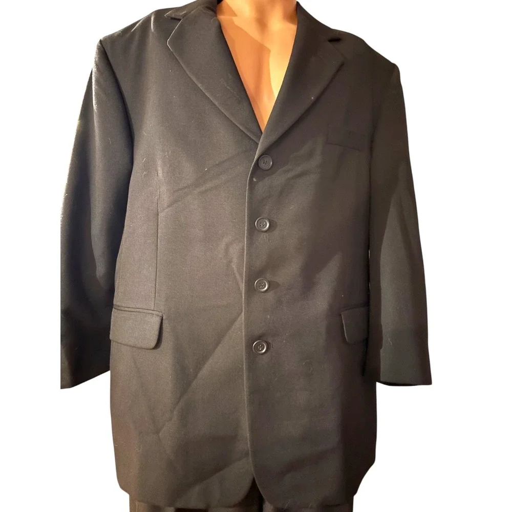 Mens Black Wool Blend 4 Button Suit‎ Blazer Pleated Pants Set 46/40 S